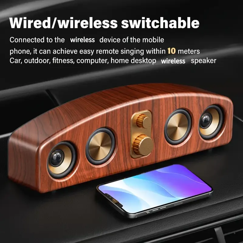 Elegant Wood Grain Finish - Portable Design with Low Frequency, Type-C, and 5-Watt Max Power for Rich Bass and Clear Sound - Ideal for Parties, Gaming, Movies - Perfect Gift for Music Lovers