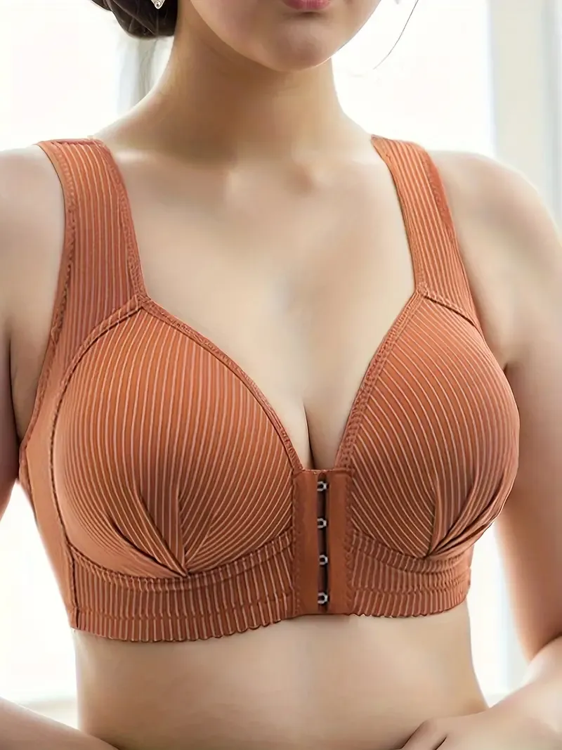 Solid Seamless Front Closure Ribbed Wireless Tank Bra, Sexy Comfy Push Up Bra, Women's Lingerie & Underwear