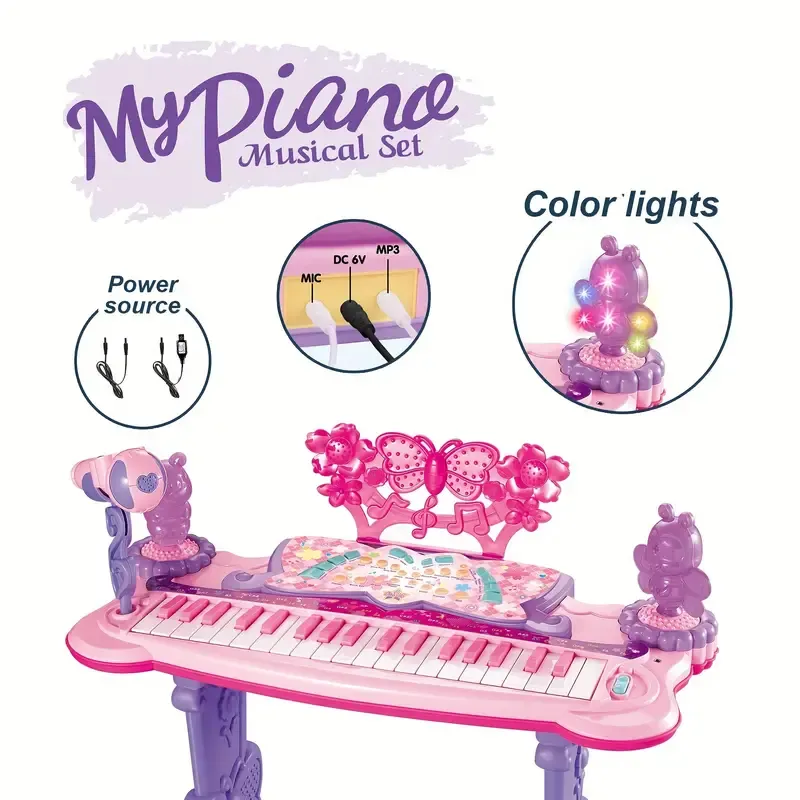 Pink Electronic Keyboard Toy For Girls With Stand