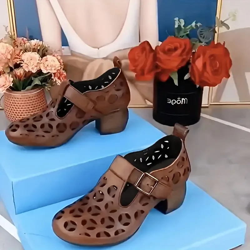 Mid Heel Chunky Vintage Commuter Work Shoes