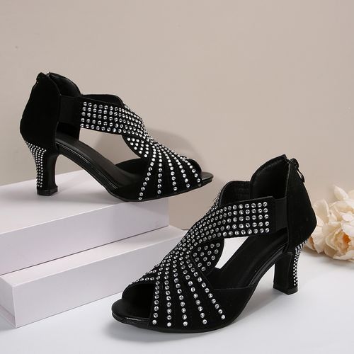 Sexy high-heeled sandals with rhinestone back zipper