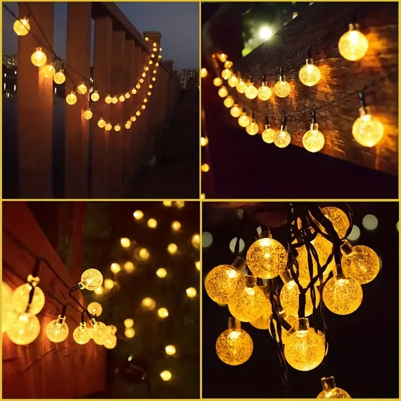 1pc Solar Powered 100LED Crystal Ball Bubble Lamp, Indoor Outdoor Garden Wedding Party Room Decorative, Solar Energy Outdoor Lighting, Solar Water Drop Lamp, Solar Energy Crystal Ball Fairy Lamp Crystal Globe Solar String Lights