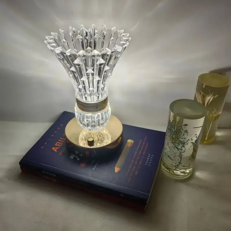 Dimmable Crystal Vase Decorative Lamp with 3-Color Mode, LED Lights, USB Charged, Rechargeable Lithium Battery, Touch-Controlled Bedside Table Light with PP Material, Multi-Functional Home Decor Accent (1pc)