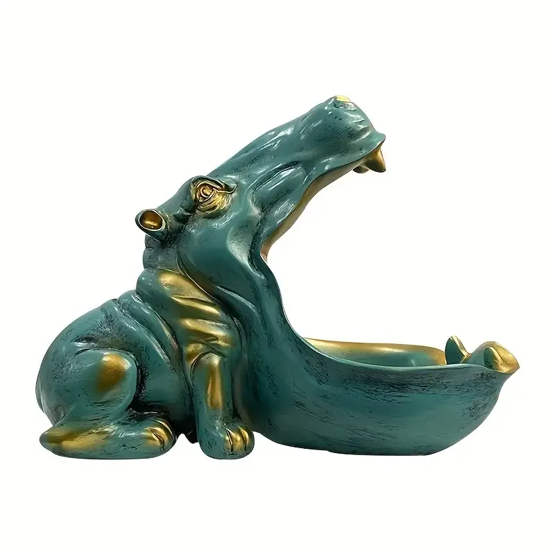 Resin Hippopotamus Statue with Large Mouth Fruit Tray - Collectible Figurines for Indoor and Outdoor Use - Key Bowl, Outdoor Decor, Table Art Decoration - No Electricity Required