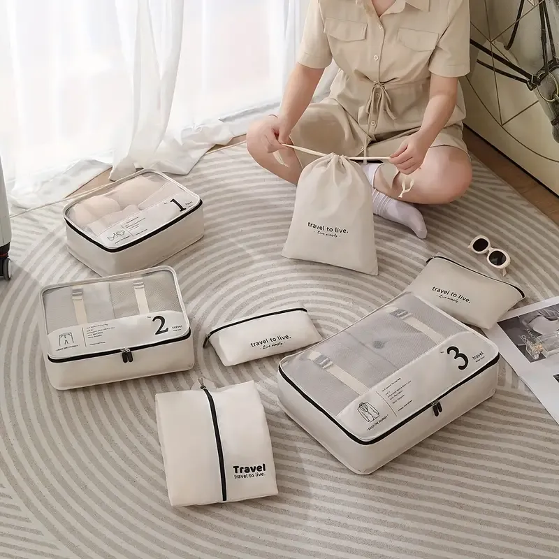 Free shipping on all orders Limited-time offer 7 Pcs Packing Cubes For Suitcases, Lightweight Travel Luggage Packing Organizers, Compression Storage Shoes Bag, Clothing Underwear Bag, Travel Cubes Set