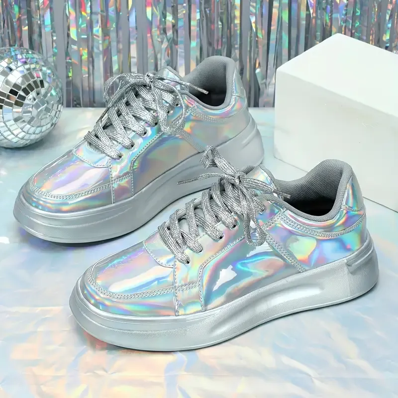 Women's Silver Colorful Shiny Fashion Casual Sports Walking Shoes