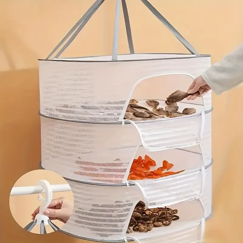 1PC Multi-Layer Herb Drying Rack, Polyurethane Hanging Dry Net Storage, Non-Waterproof Multipurpose Drying Bag for Herbs, Fruits, Vegetables, Fish, Clothes, and Toys with Unique Closure System