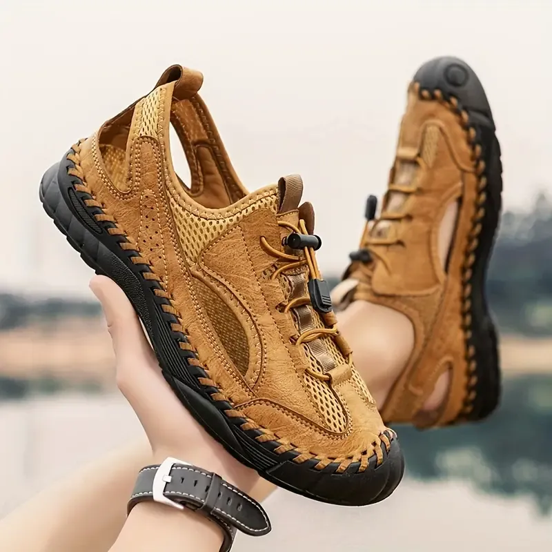 Men's Solid Colour Sandals With Buckle Straps, Comfy Non Slip Durable Breathable Beach Water Shoes For Men's Outdoor Activities