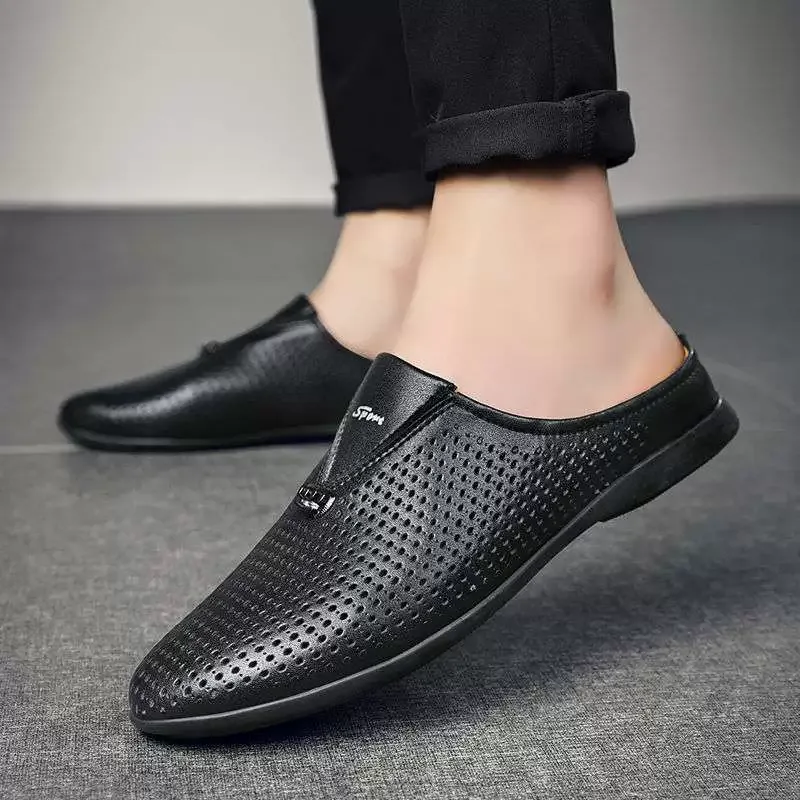 Summer outdoor baotou half-drag leather shoes for men, casual and breathable leather shoes