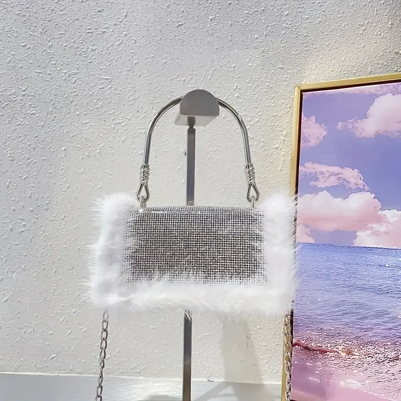 Shiny Furry Banquet Clutch Bag