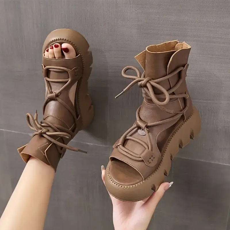 Chic Womens Lace-Up Platform Sandals