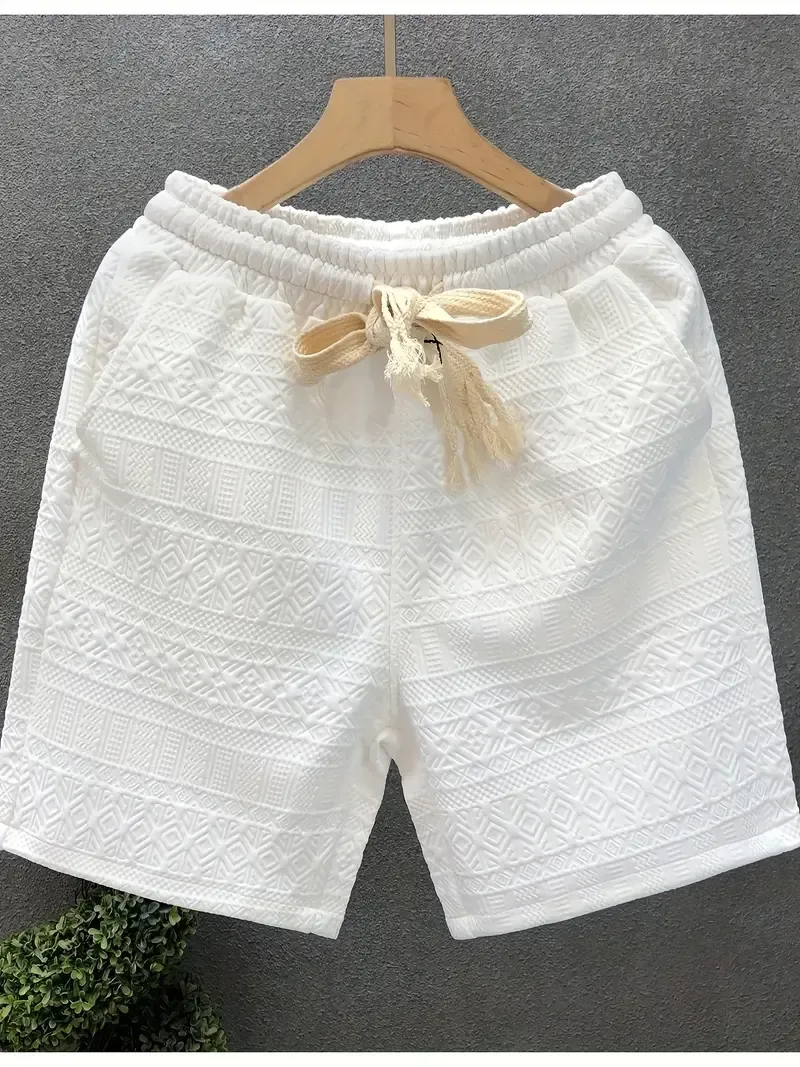 Comfortable Drawstring Waist Men's Casual Shorts, Breathable Textured Fabric for Summer Outdoor Beach Wear