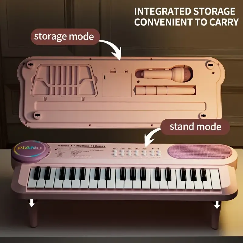 37-Key Red Piano Toy for Kids - Portable Electronic Organ with Music & Art Features, Vibrant Red Design, USB-Powered, 36V, Ideal for Girls & Universal, Musical Learning, Perfect Gift For Birthdays & Holidays, Piano For Kids