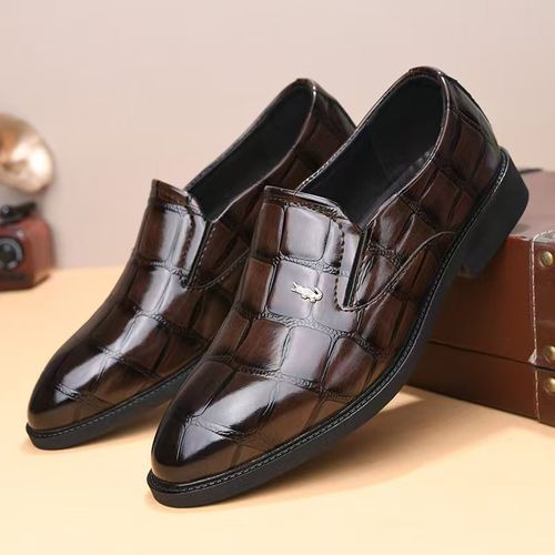 Shiny plaid men's leather shoes slip-on shoes