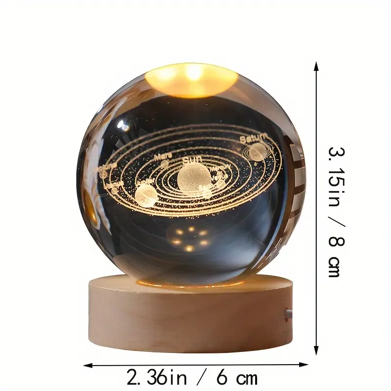 3D Engraved Crystal Glass Ball LED Lamp - USB Charging Decorative Night Light with Multicolor LED for Bedroom, Living Room Home Decor - No Battery Required