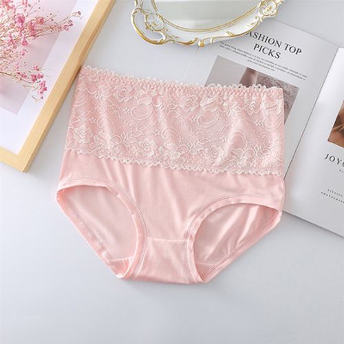 Women's breathable lace solid color high waist briefs