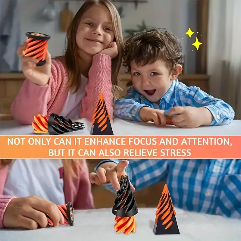 3D Printed Spiral Tree And Carrot Stress Relief Set - Unique Pop Fidget Toy for Adults And Teens - Plastic Material