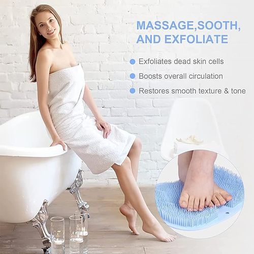 Shower Foot & Back Scrubber, Wall-Mounted Scrubber with Suction Cups, Silicone Bath Massage Cushion Brush, Massager Mat, Gentle Exfoliating and for All Kinds of Skin Green