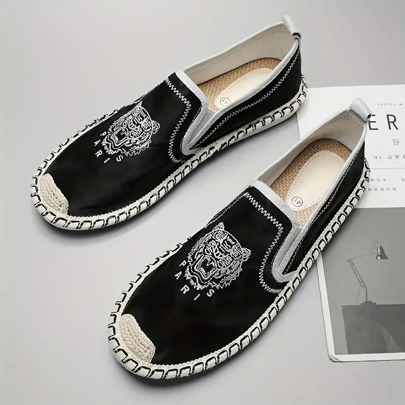 Men's Trendy Breathable Tiger Pattern Embroidered Slip On Loafer Shoes, Comfy Non Slip Casual Durable Walking Shoes