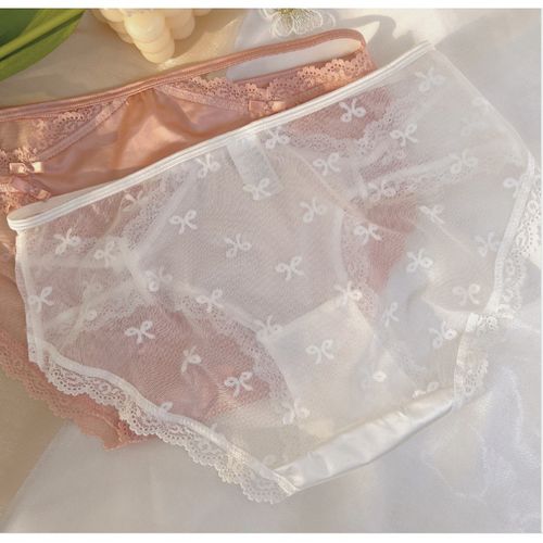 Women Simple Low Waist Ice Silk Mesh Lace Panties