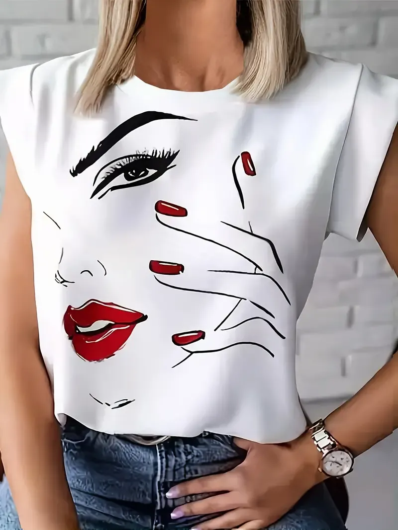 Graphic Print Crew Neck T-shirt, Casual Short Sleeve Top For Spring & Summer, Women's Clothing