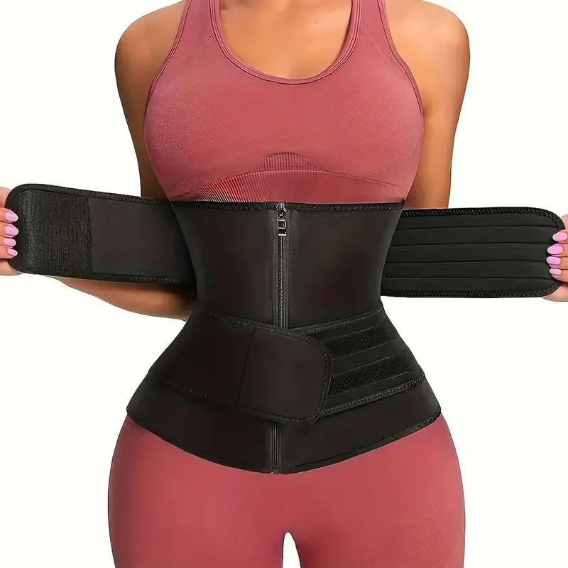 Zipper Waist Trimmer With Double Belt, Waist Trainer, Hook & Loop Fastener Compression Cincher, Women's Underwear & Shapewear