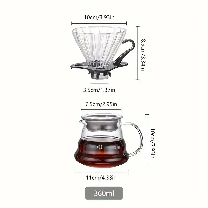 1 Set Coffee Pot With Filters, Pour Over Coffee Starter Set, Craft Coffee Maker Dripper, Glass Server And Reusable Glass Permanent Filter, For H