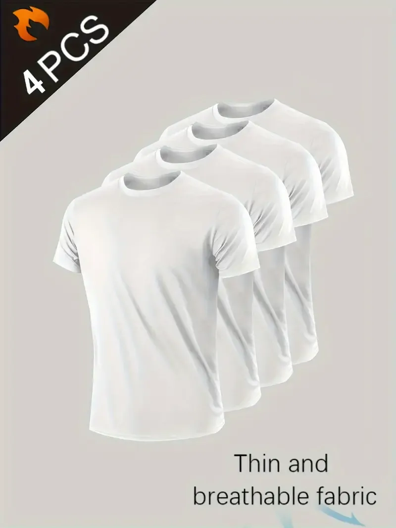 4 Pcs, Men's Basic Solid Color Short Sleeve Comfy T-shirt, Casual Tee Men's Summer Clothes, Men's Clothing