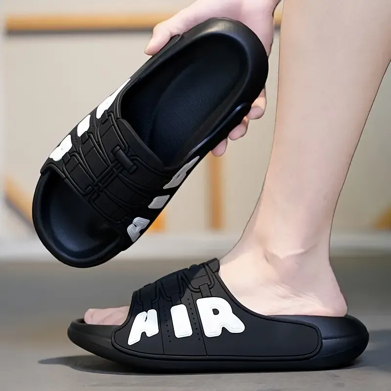 Men's Fashion Slides with Air Cushion Design - Universal Fit Cartoon Solid Color PVC Upper, EVA Sole & Insole Slip-On Slippers for Home, Casual & Outdoor