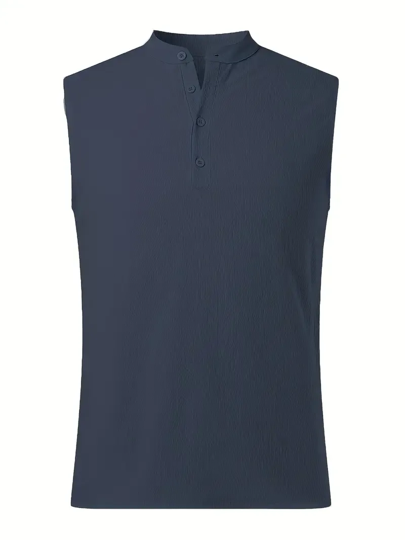 Men's Solid Sleeveless Henley Neck Tank Top, Trendy And Chic Casual Vest For Summer Outdoors And Holiday Wear
