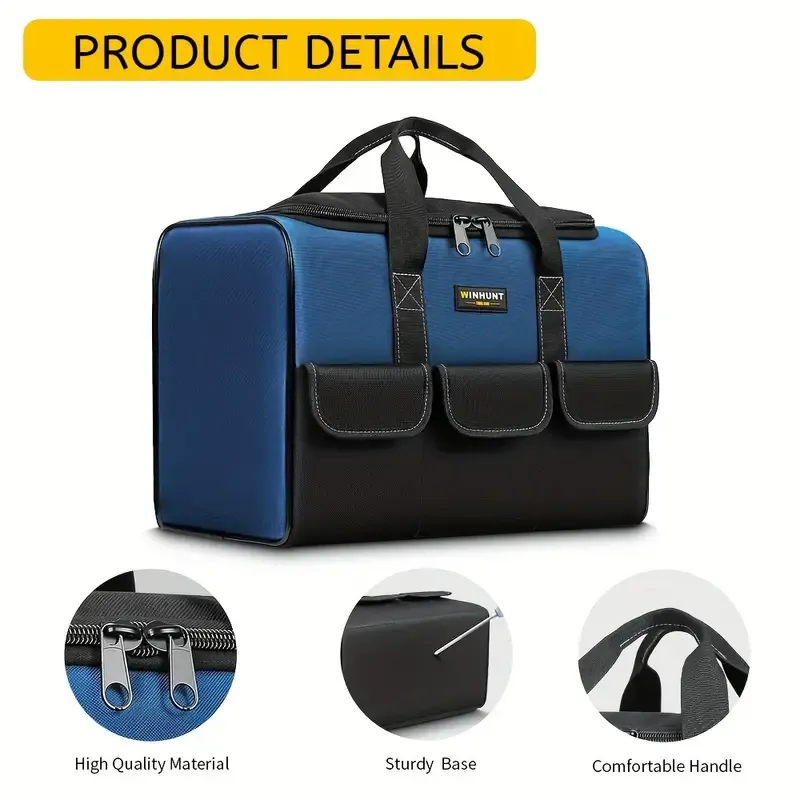 Heavy Duty Tool Bag With Wide Mouth For Tool Storage, Carrier And Organizer, Tool Bag For Men, Wide Mouth Tool Bag With Inside Pockets
