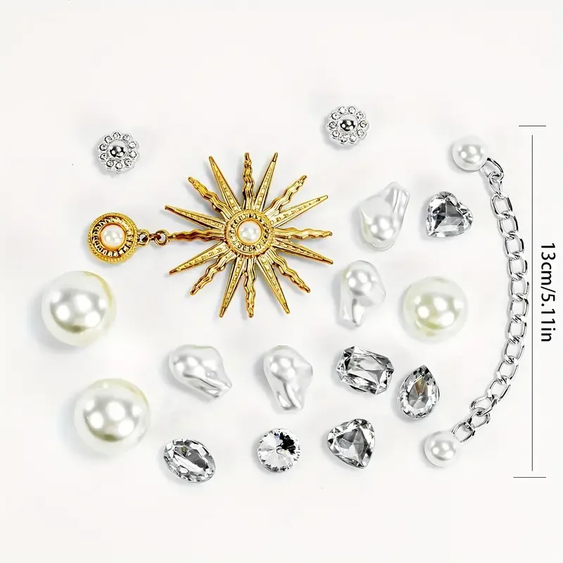 17-Piece Fashion Sun & Pearl Accents Shoe Charm Set for Women, Elegant Plastic Shoe Decorations - Trendy 2024 Style