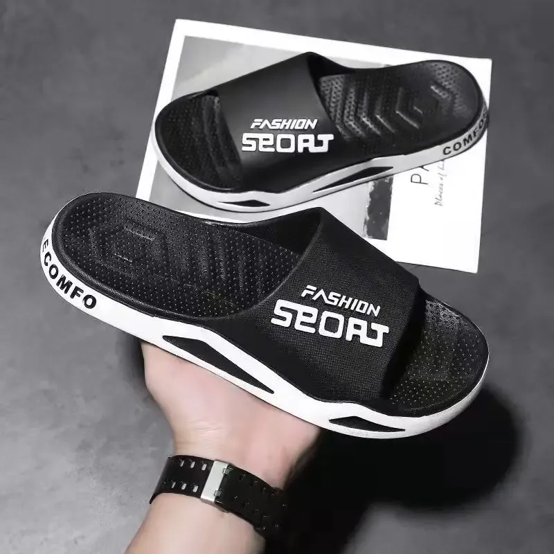 Trendy Letter Pattern Soft Thick Sole PVC Sports Sandals, Wear Resistance Non Slip Open Toe Slippers, Casual Versatile Outdoor Sports Beach Slides For Women & Men