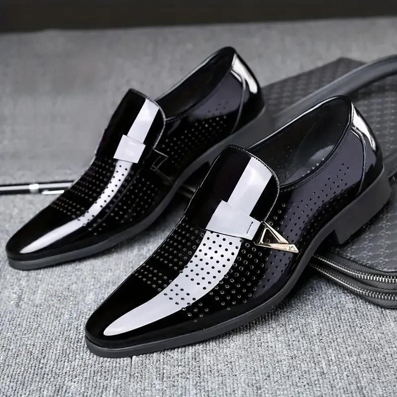 Men's Faux Patent Leather Formal Shoes, Comfy Non Slip Durable Rubber Sole Dress Shoes For Men's Outdoor Activities, Men's Footwear