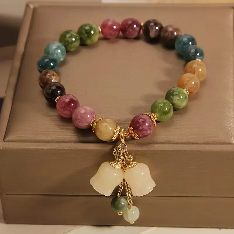1pc Stylish Stone Colorful Lily Of The Valley Charm Bracelet For Women Men Gift