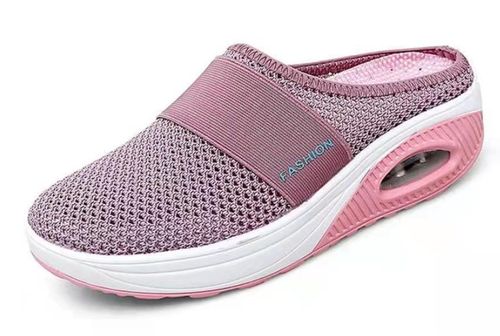 Women's Solid Color Mesh Sneakers, Slip On Soft Sole Platform Home Casual Shoes, Breathable Half Drag Slides Shoes