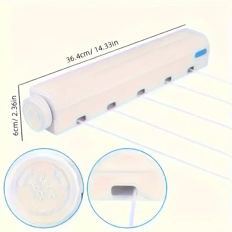 Space-Saving Retractable Clothesline with 5 Adjustable Lines - Wall Mounted, Durable Plastic, Includes Hooks for Hanging, Portable Laundry Rack for Indoor Outdoor Use, Drying Racks