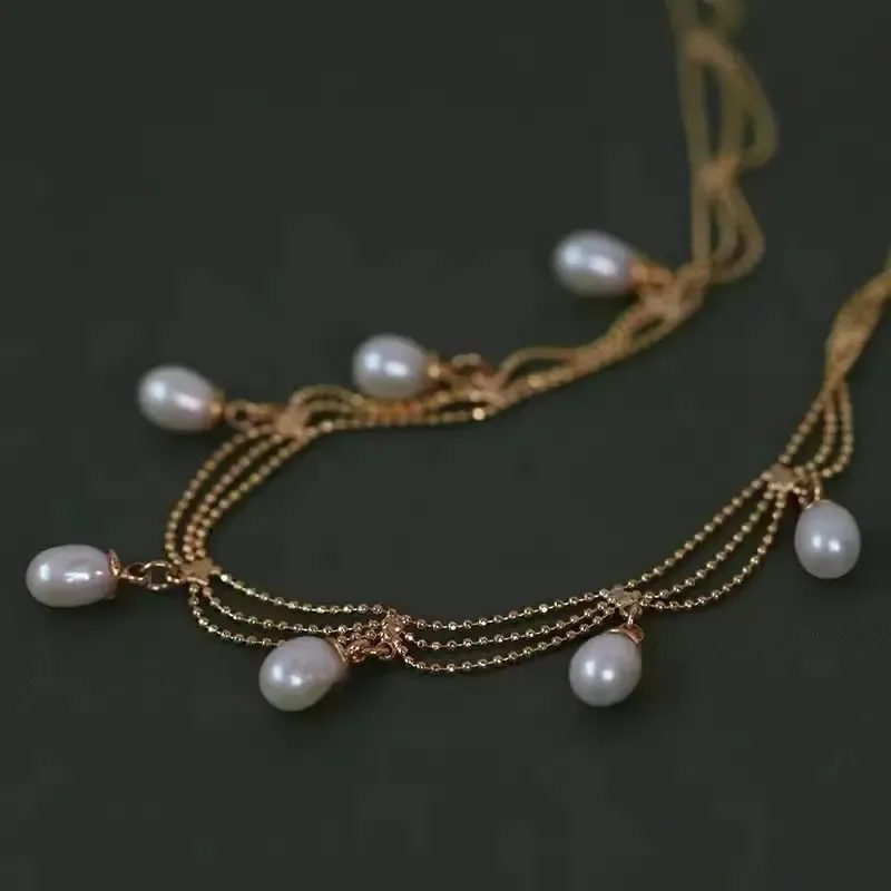 1pc Elegant Freshwater Pearl Clavicle Chain, Simple Lace Retro Tassel Design Necklace for Daily Wear