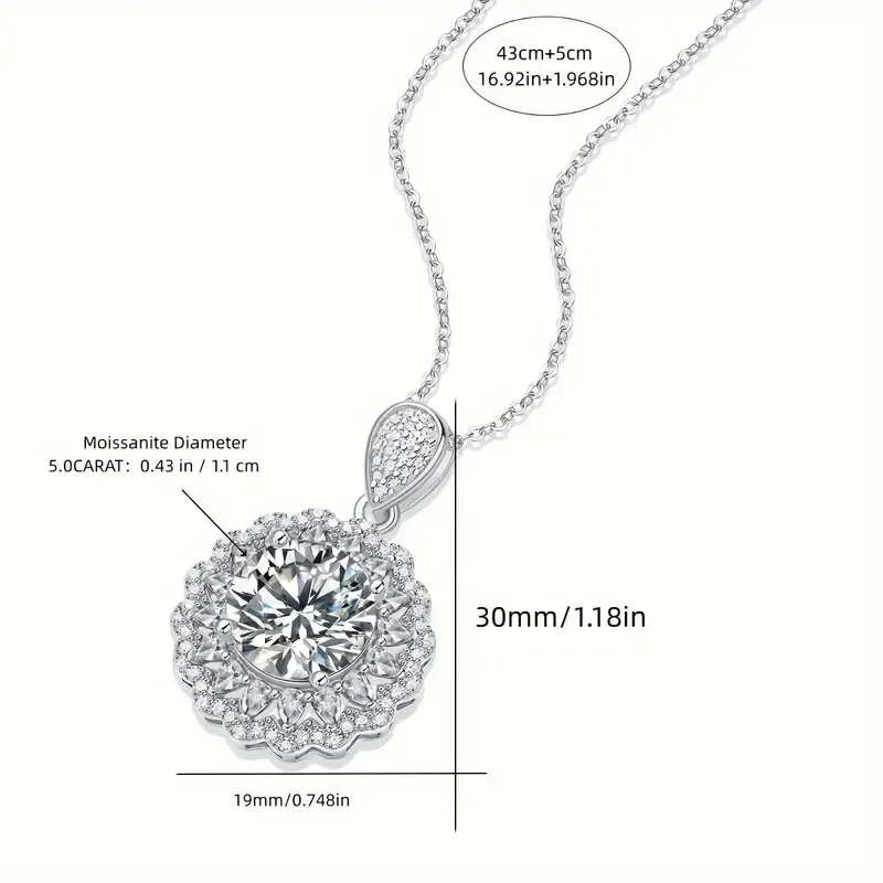 925 Silver 5 Carat Sparkling Moissanite Necklace