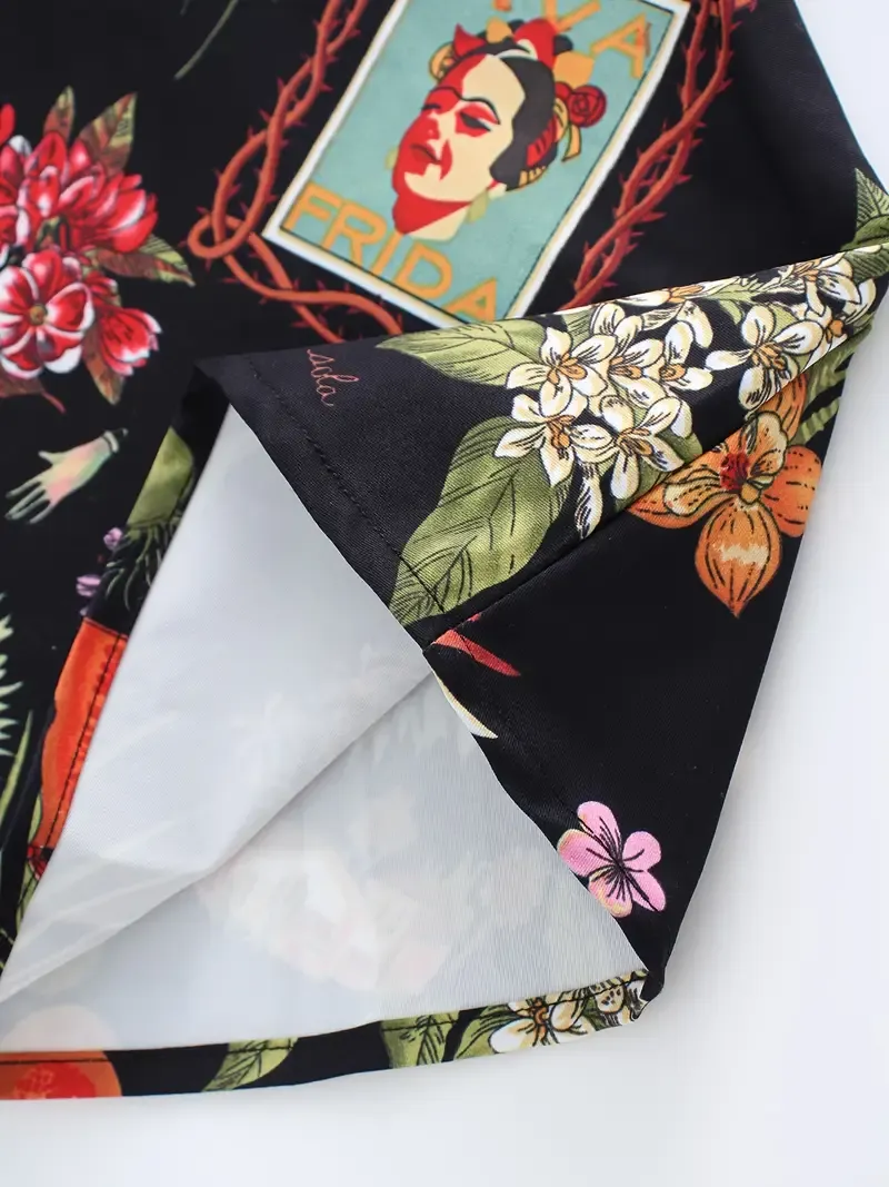 Elegant A-Line Floral & Letter Print Skirt for Women - High Waist, Zip Detail, Non-Stretch Polyester Fabric