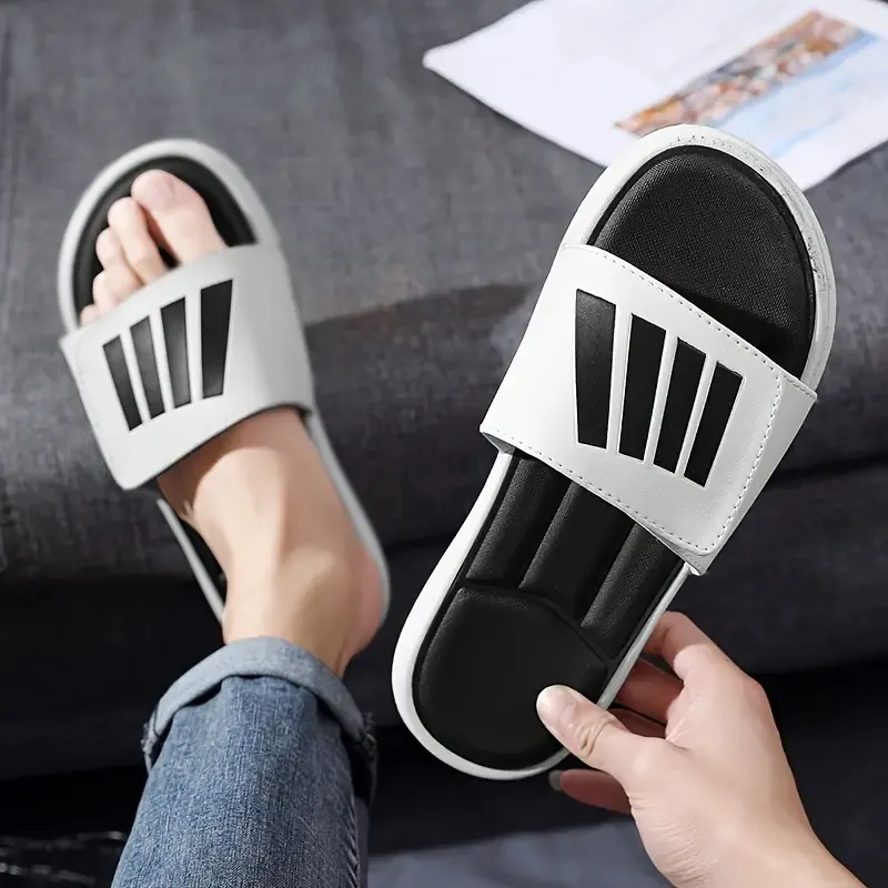 Men's Trendy Color Block Open Toe Breathable Slippers With Hook & Loop Fastener, Comfy Non Slip Durable Soft Sole Slides, Men's Footwear