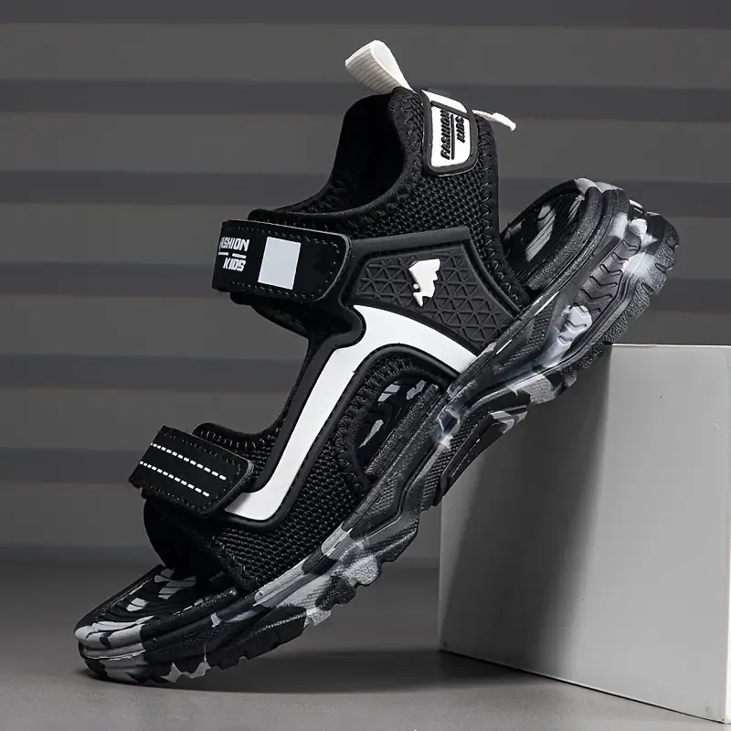 Trendy Cool Camouflage Sole Open Toe Sport Sandals For Boys, Breathable Lightweight Sandals For Outdoor Beach Walking Camping Hiking