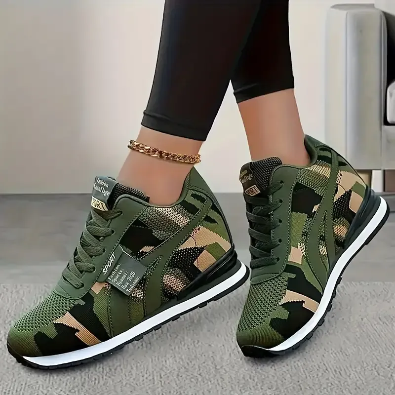 Women's Camouflage Pattern Sneakers, Fashion Lace Up Outdoor Shoes, Women's Comfortable Shoes