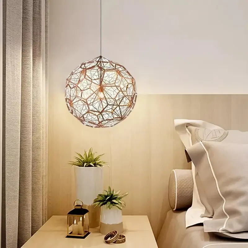 Contemporary Metal Pendant Light, 25cm, Modern Indoor Ceiling Fixture, Golden Bronze Chandelier Lighting for Home Decor