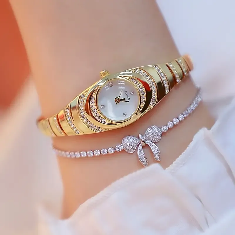 Elegant Lady's Wristwatch with Crystal Accents and Zinc Alloy Band