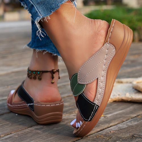 Summer Chic Womens Low Heel Colorblock Slide Sandals