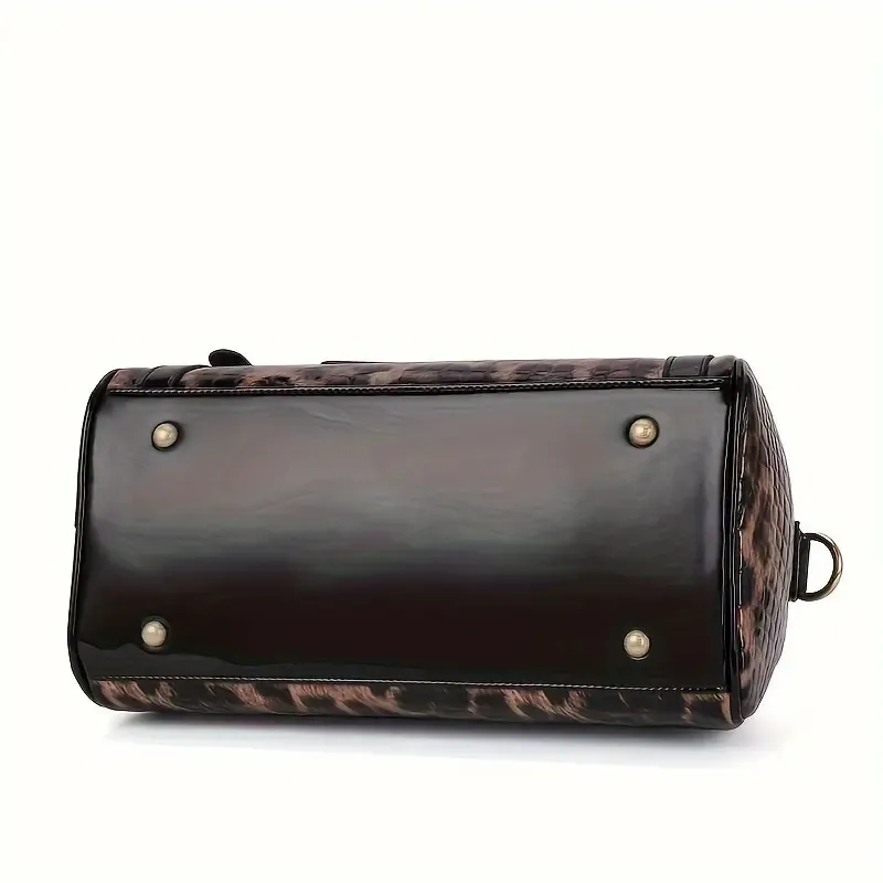 Luxury Genuine Faux Leather Women's Handbag - Spacious & Stylish with Adjustable Strap, Animal Print Design, Zip Closure
