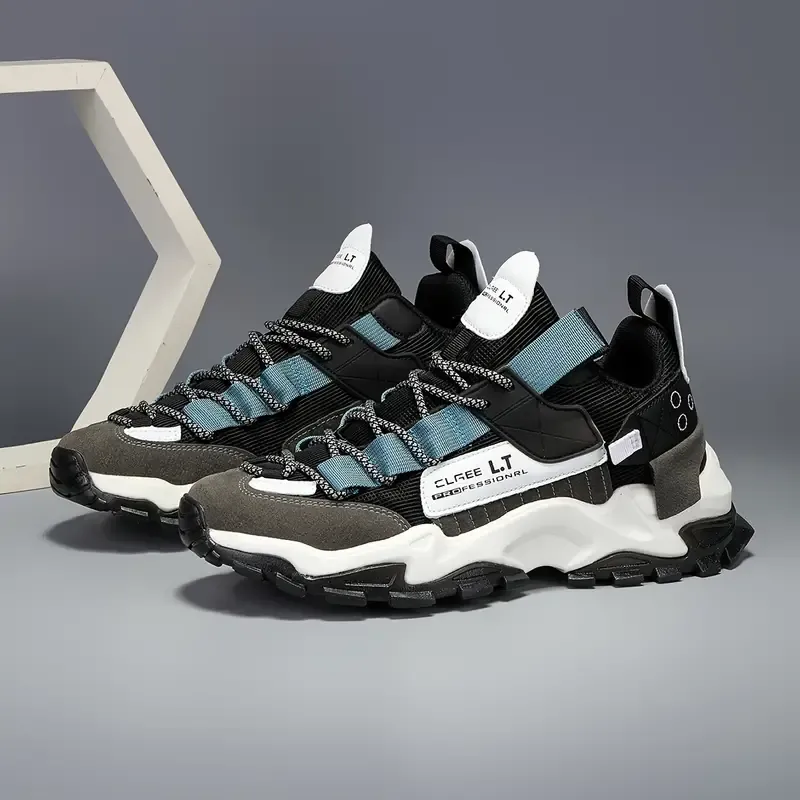 Men's All-Season Running Sneakers - Trendy, Breathable & Comfortable with Geometric/Letter Print Design, Lace-Up Closure for Outdoor, Casual Wear