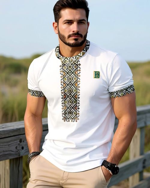 Men's short-sleeved T-shirt business casual series digital short-sleeved 3D printing style loose short-sleeved