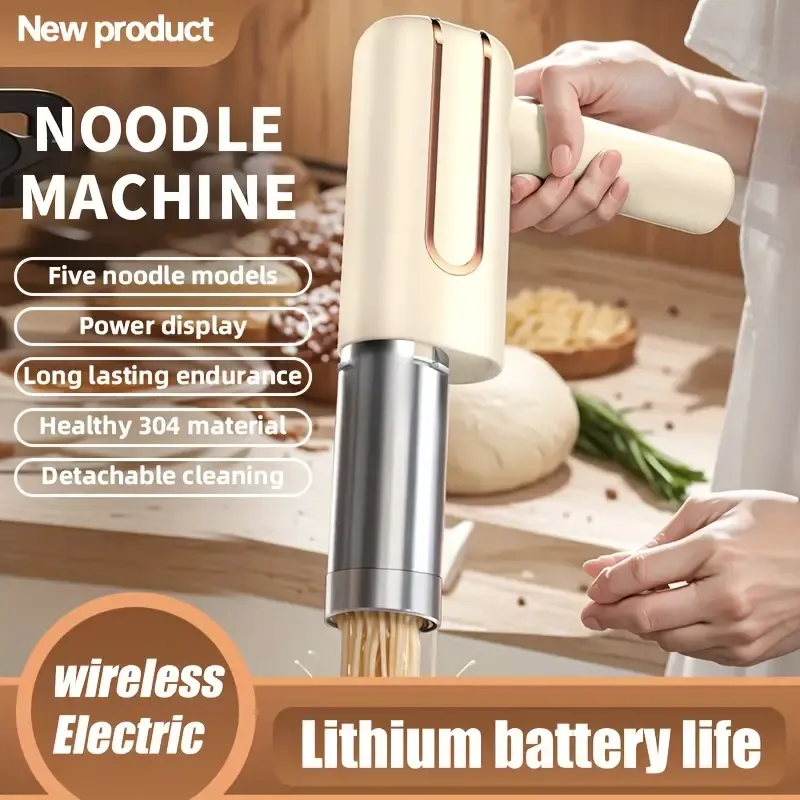 1pc Portable Electric Pasta Maker, Handheld Wireless Automatic Noodle Machine with 5 Interchangeable Molds, USB Rechargeable, Multipurpose Kitchen Tool for Home Use, ABS Material, Automatic Operation, <1L Capacity, Lithium Battery